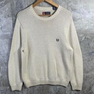 Chaps Men's M Light Beige Cotton Knit Crew Neck Long Sleeve Pullover Sweater